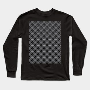 Diagonal Gray and Black Flannel-Plaid Pattern Long Sleeve T-Shirt